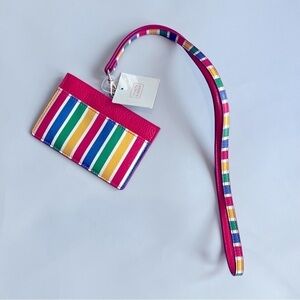 14TH & Union Rainbow Striped Card Holder Detachable Strap Genuine Leather